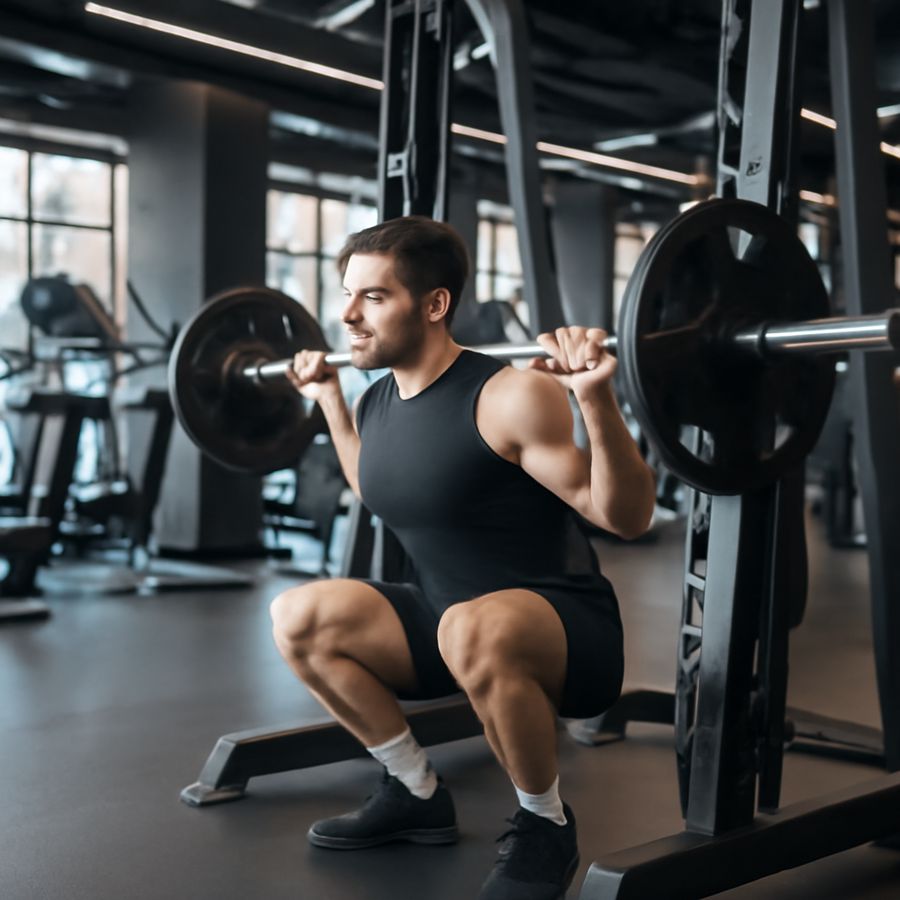 Execução correta do Smith machine na academia, exercício que trabalha quadríceps, glúteo máximo
